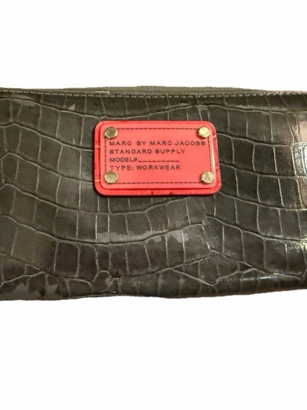 Marc by Marc Jacobs Brown Croc-Embossed Clutch with Coral Logo Plaque